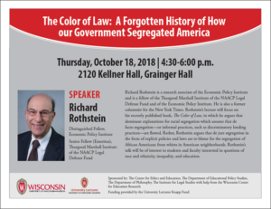 Event Poster for The Color of Law with Richard Rothstein